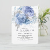 Blauw & Zilver Bloemen Bruidsmeisjesfeest Kaart (Staand voorkant)