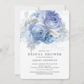Blauw & Zilver Bloemen Bruidsmeisjesfeest Kaart (Voorkant)