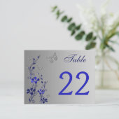 Blauw Zilver Bloemen met Vlinders Tafelnummer (Staand voorkant)