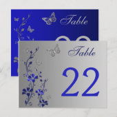 Blauw Zilver Bloemen met Vlinders Tafelnummer (Voorkant / Achterkant)