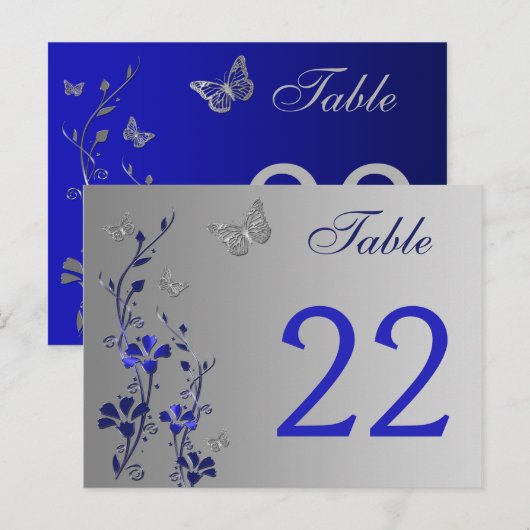 Blauw Zilver Bloemen met Vlinders Tafelnummer (Voorkant / Achterkant)