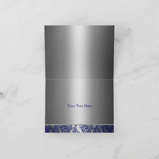 Blauw & Zilver Bloemen Print Dank u kaart (Binnen)