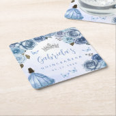 Blauw Zilver Bloemen Quinceañera Party Kartonnen Onderzetters (Schuin)