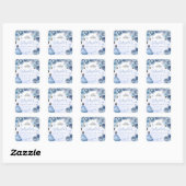 Blauw Zilver Bloemen Quinceañera Party Vierkante Sticker (Vel)