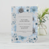 Blauw Zilver Bloemen Winter Baby shower Elegant Bo Kaart (Staand voorkant)