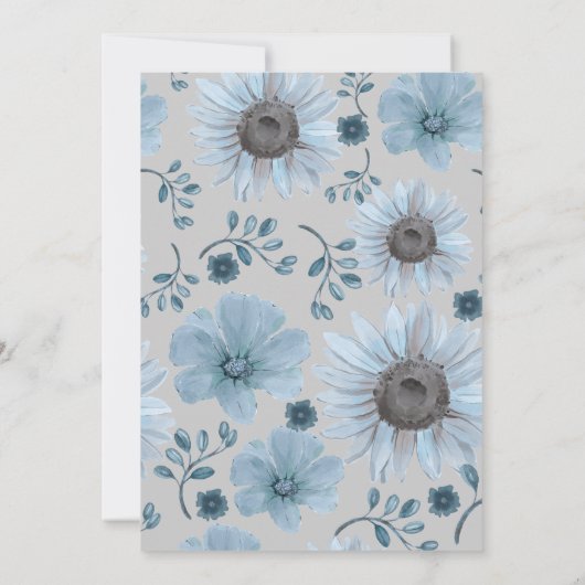 Blauw Zilver Bloemen Winter Baby shower Elegant Bo Kaart (Achterkant)