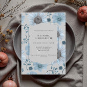 Blauw Zilver Bloemen Winter Baby shower Elegant Bo Kaart