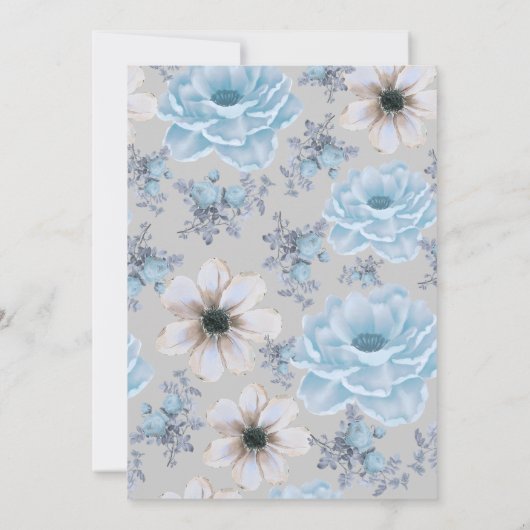 Blauw Zilver Bloemen Winter Baby shower Elegant Bo Kaart (Achterkant)