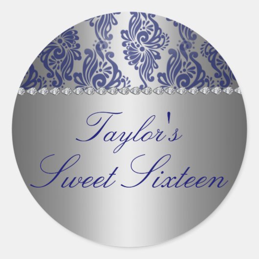 Blauw & Zilver Bloemenprint Zoete 16 Sticker (Voorkant)