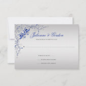 Blauw Zilver Bloemwervelingen RSVP (Voorkant)