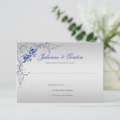 Blauw Zilver Bloemwervelingen RSVP (Staand voorkant)