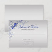 Blauw Zilver Bloemwervelingen RSVP (Voorkant / Achterkant)