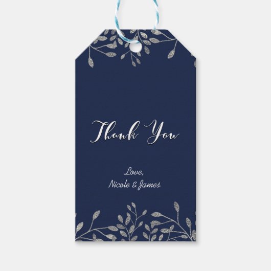 Blauw & Zilver Botanisch Modern Bruilofts Favor Cadeaulabel (Voorkant)