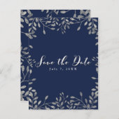 Blauw & Zilver Botanisch Trouw Save the Date Aankondigingskaart (Voorkant / Achterkant)