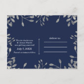 Blauw & Zilver Botanisch Trouw Save the Date Aankondigingskaart (Achterkant)