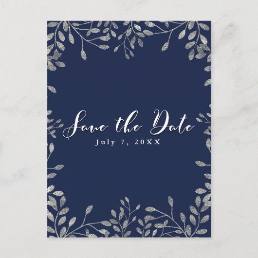 Blauw & Zilver Botanisch Trouw Save the Date Aankondigingskaart (Voorkant)