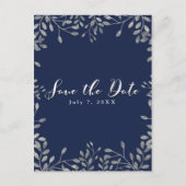 Blauw & Zilver Botanisch Trouwkaart 'Save the Date Aankondigingskaart (Voorkant)