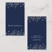 Blauw & Zilver Botanische Moderne Elegante Chic Visitekaartje (Voorkant / Achterkant)