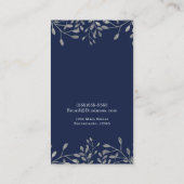 Blauw & Zilver Botanische Moderne Elegante Chic Visitekaartje (Achterkant)