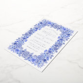 Blauw Zilver Chinoiserie Bloemen Franse bruiloft Folie Uitnodiging (Gedraaid)
