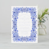 Blauw Zilver Chinoiserie Bloemen Franse bruiloft Folie Uitnodiging (Staand Voorkant)