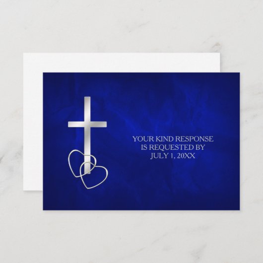 Blauw Zilver Christelijk Cross Bruiloft RSVP (Voorkant / Achterkant)