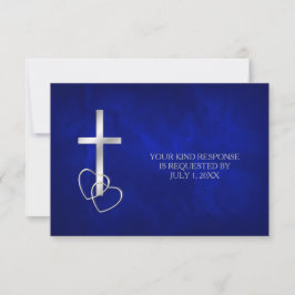 Blauw Zilver Christelijk Cross Bruiloft RSVP