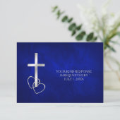 Blauw Zilver Christelijk Cross Bruiloft RSVP Kaartje (Staand voorkant)