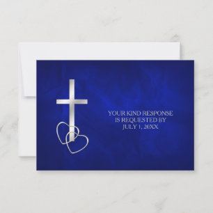 Blauw Zilver Christelijk Cross Bruiloft RSVP Kaartje