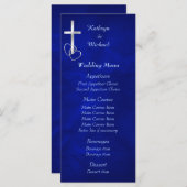 Blauw Zilver Christelijk Kruis Bruiloft Menu (Voorkant / Achterkant)