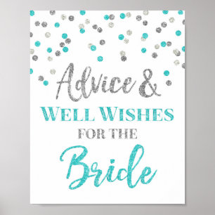 Blauw Zilver Confetti Advies voor de Bruid Bord Poster