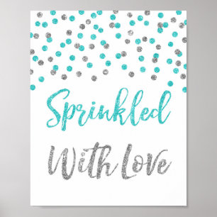 Blauw Zilver Confetti Bestrooid met Liefde Teken Poster