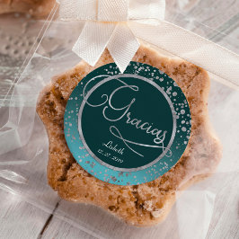 Blauw Zilver Confetti Gracias Dank je wel verjaard Ronde Sticker