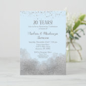 Blauw Zilver Confetti Jubileum Uitnodiging (Staand voorkant)