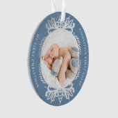  blauw & Zilver Crest Baby's Eerste Kerstmis Ornament (voorkant)