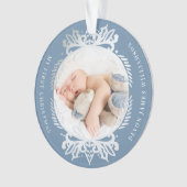  blauw & Zilver Crest Baby's Eerste Kerstmis Ornament (voorkant)