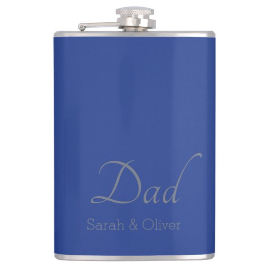 Blauw & Zilver "Dad" Vinyl verpakte fles Heupfles (Voorkant)
