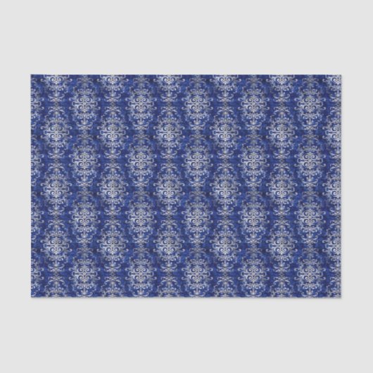 Blauw Zilver Damask  Patroon Tissuepapier (Voorkant)
