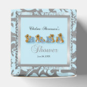 Blauw & Zilver Damast Teddy Bears | BABY SHOWER Bedankdoosjes (Bovenkant)