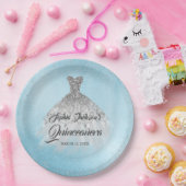 Blauw Zilver Diamant Sparkle Gown Quinceanera Papieren Bordje (Feest)