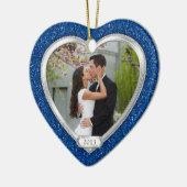 Blauw Zilver Eerste Kerstmis Samen Foto Xmas Keramisch Ornament (Links)