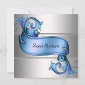Blauw Zilver Elegant Sweet Sixteen Party Kaart (Voorkant)