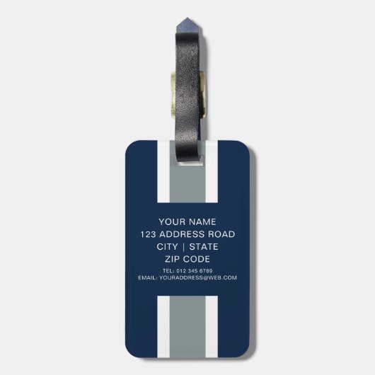 Blauw, zilver en gestreept Football Jersey Bagagelabel (Achterkant verticaal)