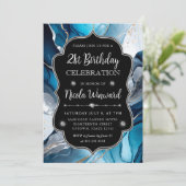 Blauw, Zilver en Goud Alcohol Inkt 21ste Verjaarda Kaart (Staand voorkant)