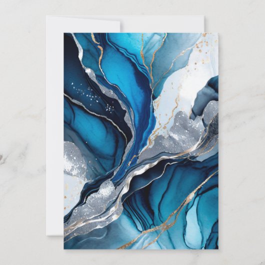 Blauw, Zilver en Goud Alcohol Inkt 21ste Verjaarda Kaart (Achterkant)