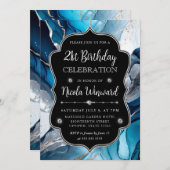 Blauw, Zilver en Goud Alcohol Inkt 21ste Verjaarda Kaart (Voorkant / Achterkant)