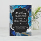 Blauw, Zilver en Goud Alcohol Inkt 21ste Verjaarda Kaart (Staand voorkant)