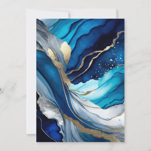 Blauw, Zilver en Goud Alcohol Inkt 21ste Verjaarda Kaart (Achterkant)