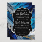 Blauw, Zilver en Goud Alcohol Inkt 21ste Verjaarda Kaart (Voorkant / Achterkant)