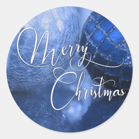 Blauw, zilver en wit kerstgroet ronde sticker (Voorkant)